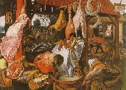 Pieter Aertsen  Butcher's Stall with the Flight into Egypt oil on canvas